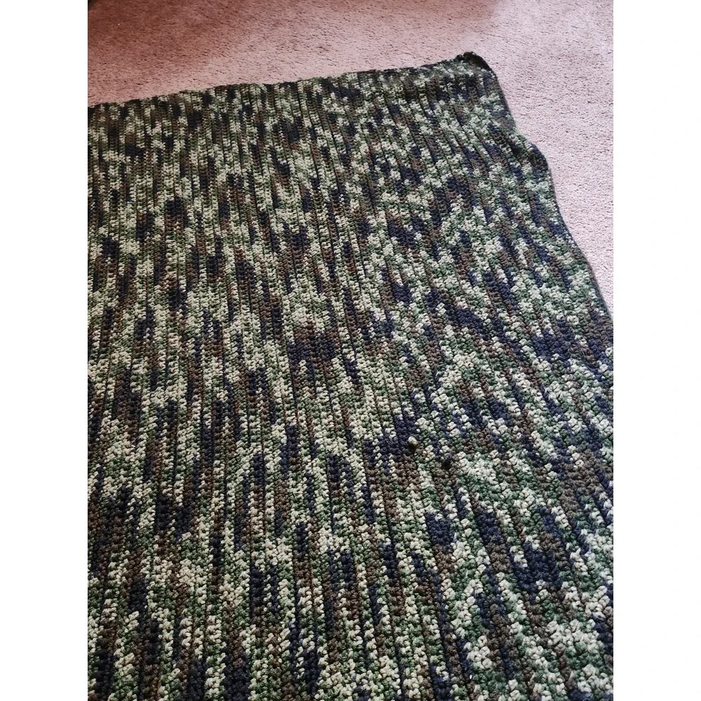 Home Made Crochted Camouflage Blanket 50 Inches‎ By 36 Inches